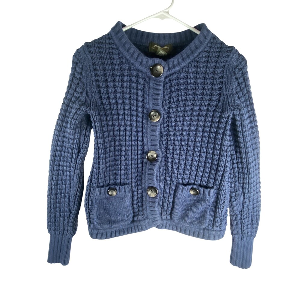 Eddie Bauer Cardigan Sweater Womens Small Blue Chunky Knit Button Front Pockets